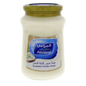 Almarai spreadable cheddar cheese, in a glass jar. 500gm.