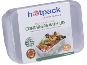 Hot Pack Microwavable Containers 1000 Ml (Square) 5 Pcs