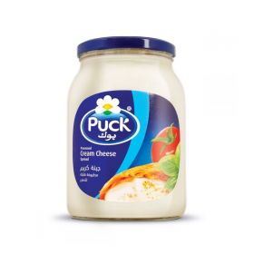 puck processed cream cheese spread in a glass jar. 110gm.