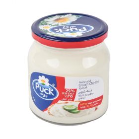 puck 25% less salt processed cream cheese spread in a glass jar. 500gm.