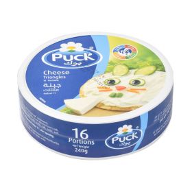 puck cheese triangles 16 portions 240 gm, box packed. 